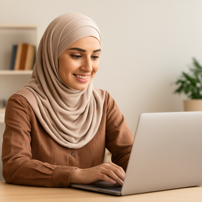 Female Teacher teaching online using laptop