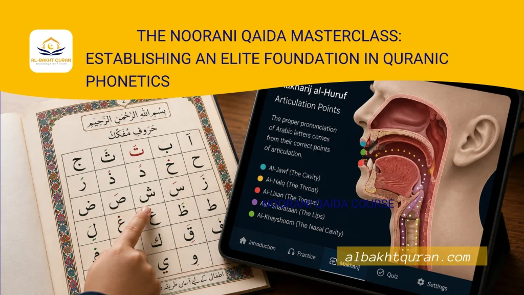 A young student at Albakht Academy mastering the Noorani Qaida through a precision-led phonetic methodology.